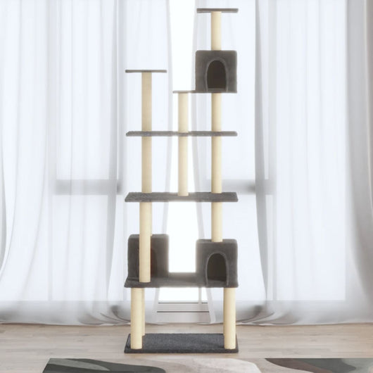 Albero per Gatti con Tiragraffi in Sisal Grigio Scuro 188 cm 171490