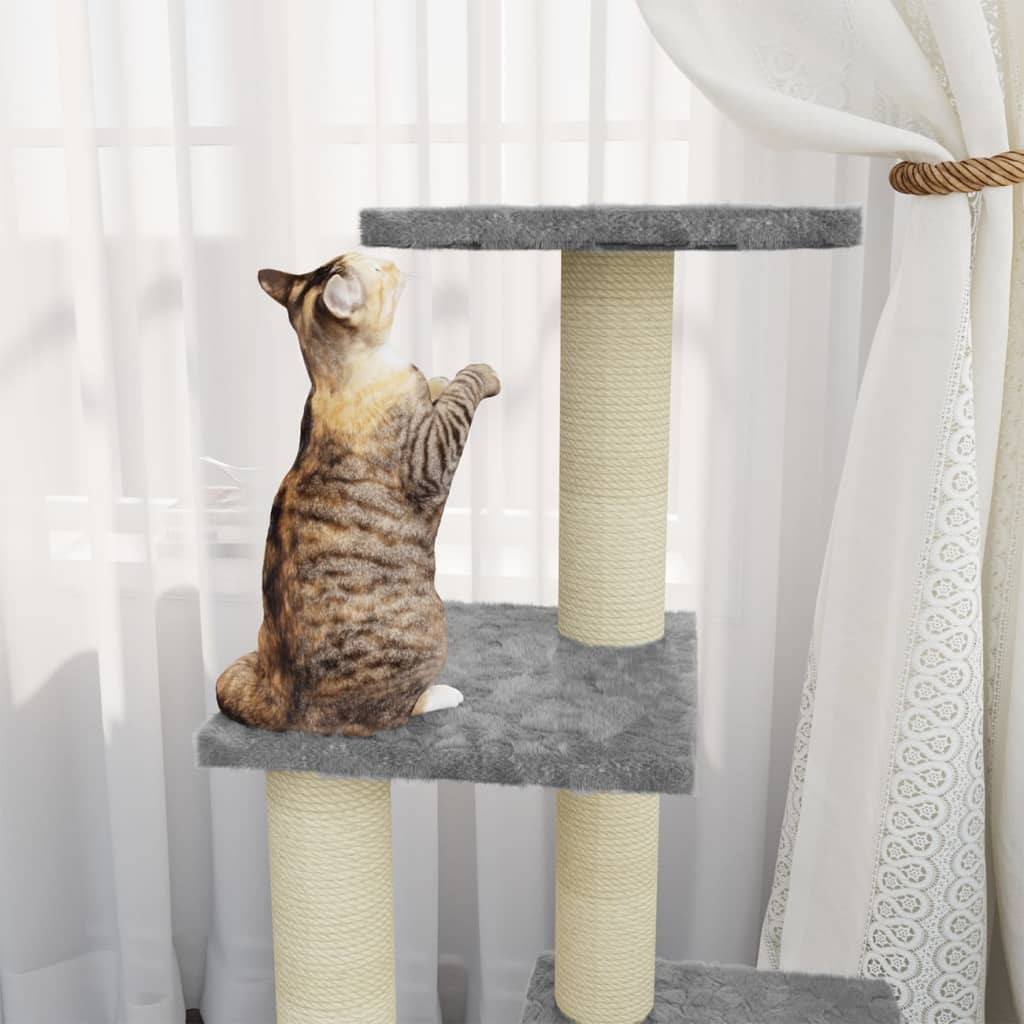 Albero per Gatti con Tiragraffi in Sisal Grigio Chiaro 92 cm 171513