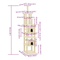 Albero per Gatti con Pali Tiragraffi in Sisal Crema 216 cm cod mxl 9203