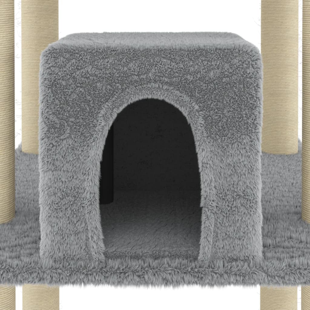 Albero per Gatti con Tiragraffi in Sisal Grigio Chiaro 216 cm 171528