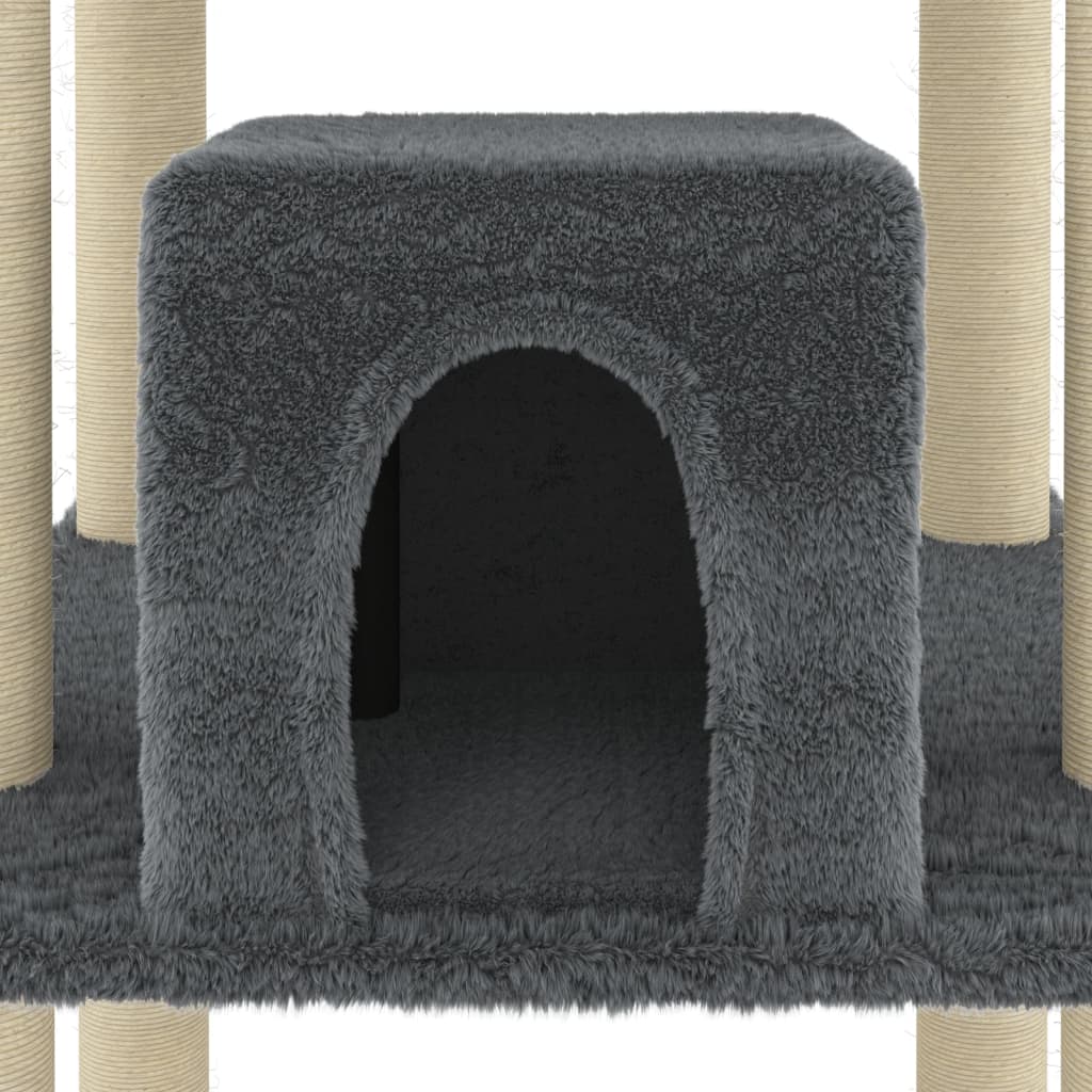 Albero per Gatti con Tiragraffi in Sisal Grigio Scuro 216 cm 171529