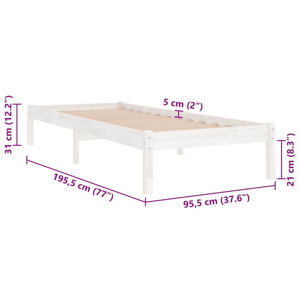 Giroletto Bianco in Legno Massello 90x190 cm 3FT Single cod mxl 64063