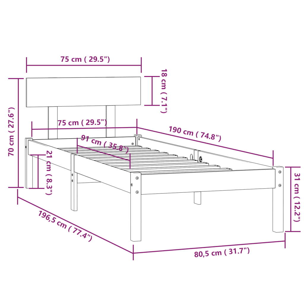 Giroletto Legno Massello di Pino 75x190 cm UK Small Single cod mxl 62080