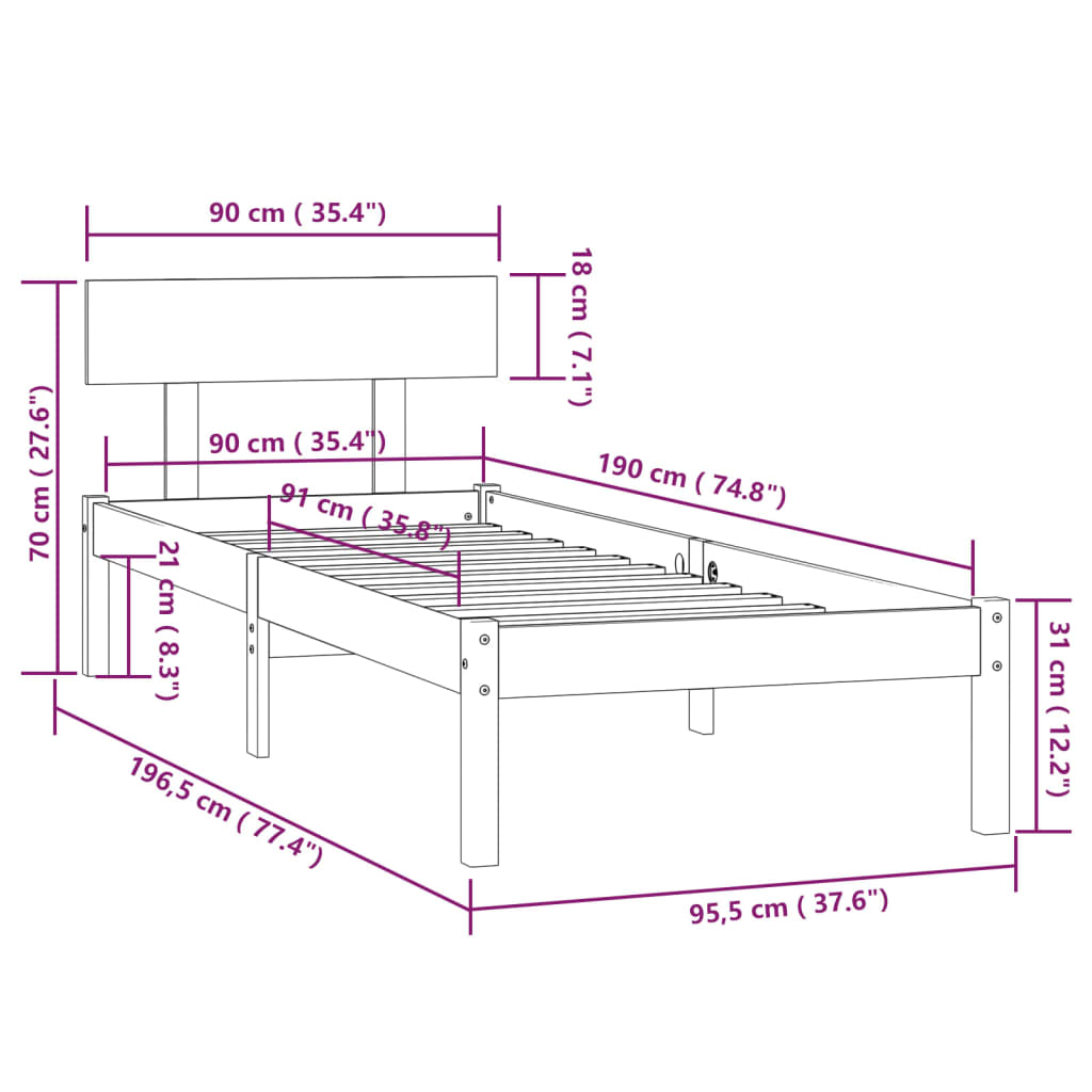 Giroletto in Legno Massello di Pino 90x190 cm UK Single cod mxl 47146