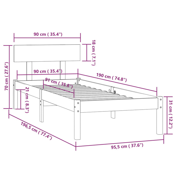 Giroletto Miele Legno Massello di Pino 90x190cm UK Small Single cod mxl 43843