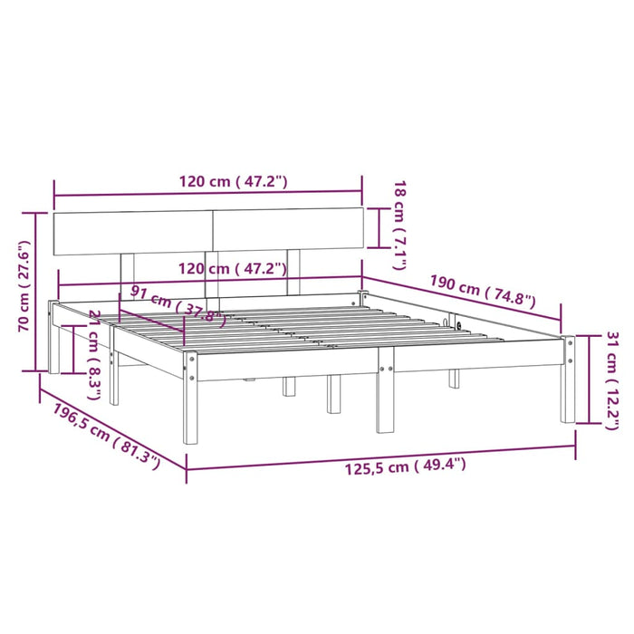 Giroletto in Legno Massello di Pino 120x190 cm UK Small Double 810117