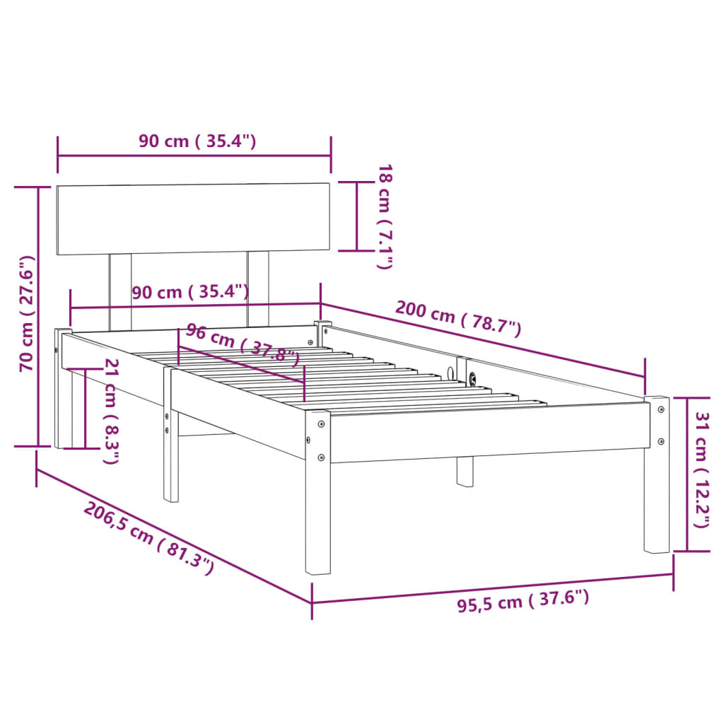 Giroletto in Legno Massello di Pino 90x200 cm cod mxl 45092