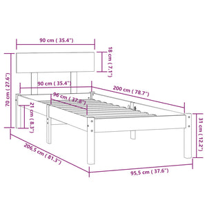 Giroletto Nero in Legno Massello di Pino 90x200 cm cod mxl 46307