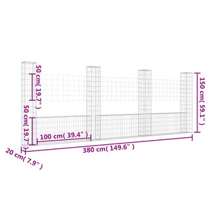 Cesto Gabbione a U con 4 Pali in Ferro 380x20x150 cm cod mxl 17469