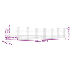 Gabbione a U con 8 Pali in Ferro 860x20x150 cm 151288