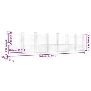 Gabbione a U con 8 Pali in Ferro 860x20x200 cm 151295