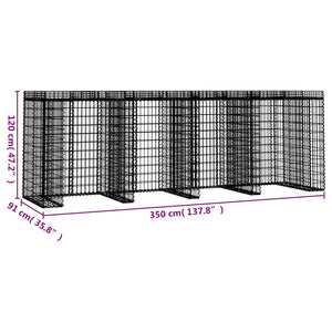 Parete Gabbioni Bidone Spazzatura 350x91x120 cm Ferro Zincato 151338