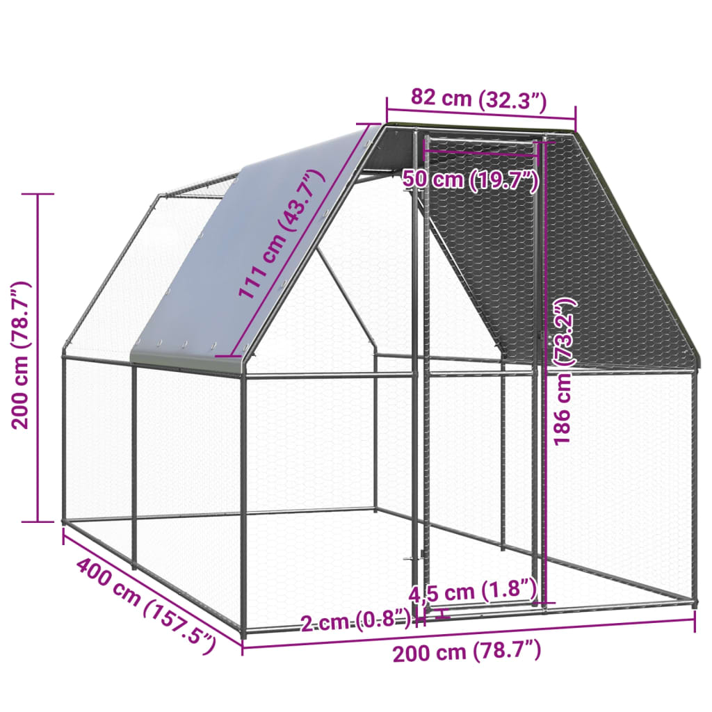 Gabbia per Polli da Esterno 2x4x2 m in Acciaio Zincato 3089319