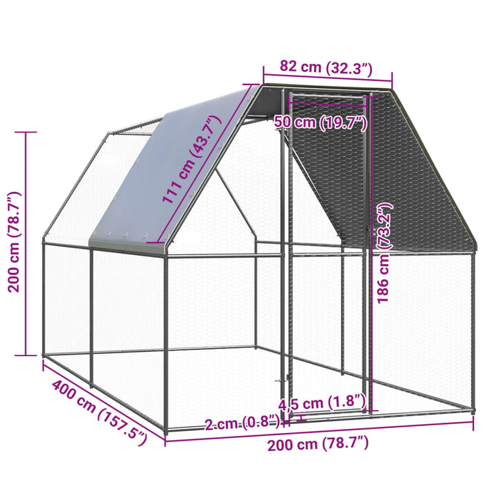 Gabbia per Polli da Esterno 2x4x2 m in Acciaio Zincato 3089319