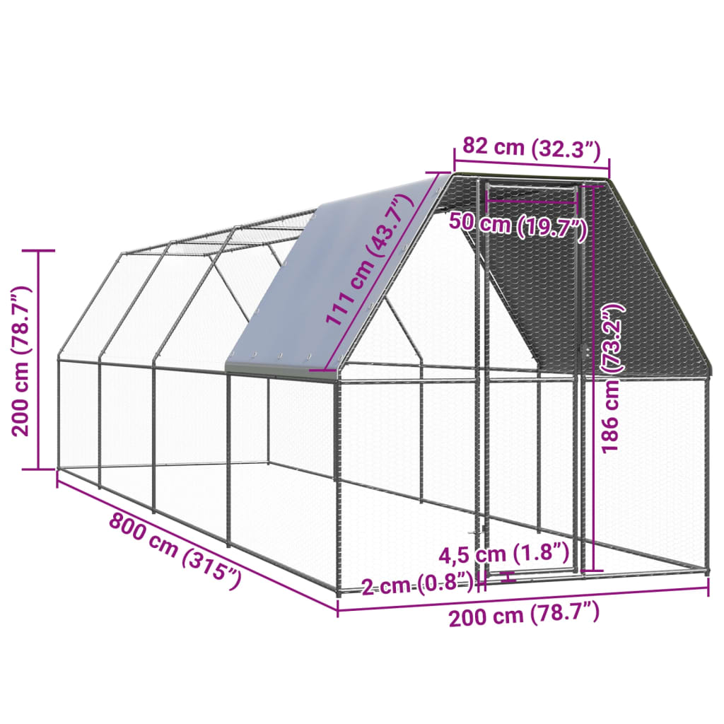 Gabbia per Polli da Esterno 2x8x2 m in Acciaio Zincato cod mxl 53243