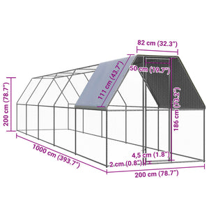 Pollaio da Esterno 2x10x2 m in Acciaio Zincato 3089322