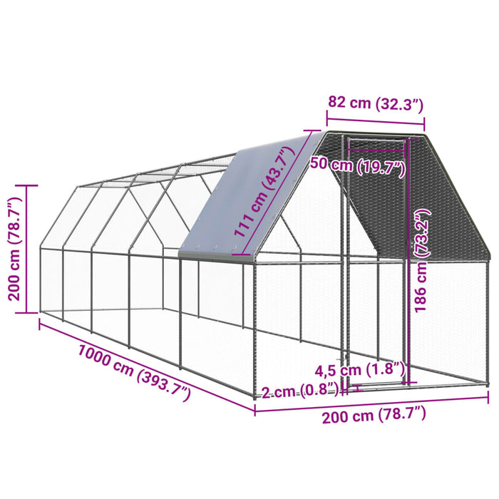 Pollaio da Esterno 2x10x2 m in Acciaio Zincato 3089322