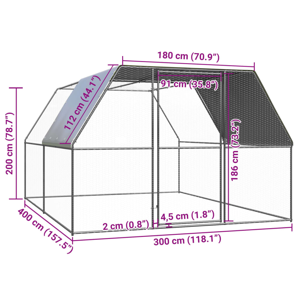 Gabbia per Polli Pollaio da Esterno 3x4x2 m in Acciaio Zincato cod mxl 53997