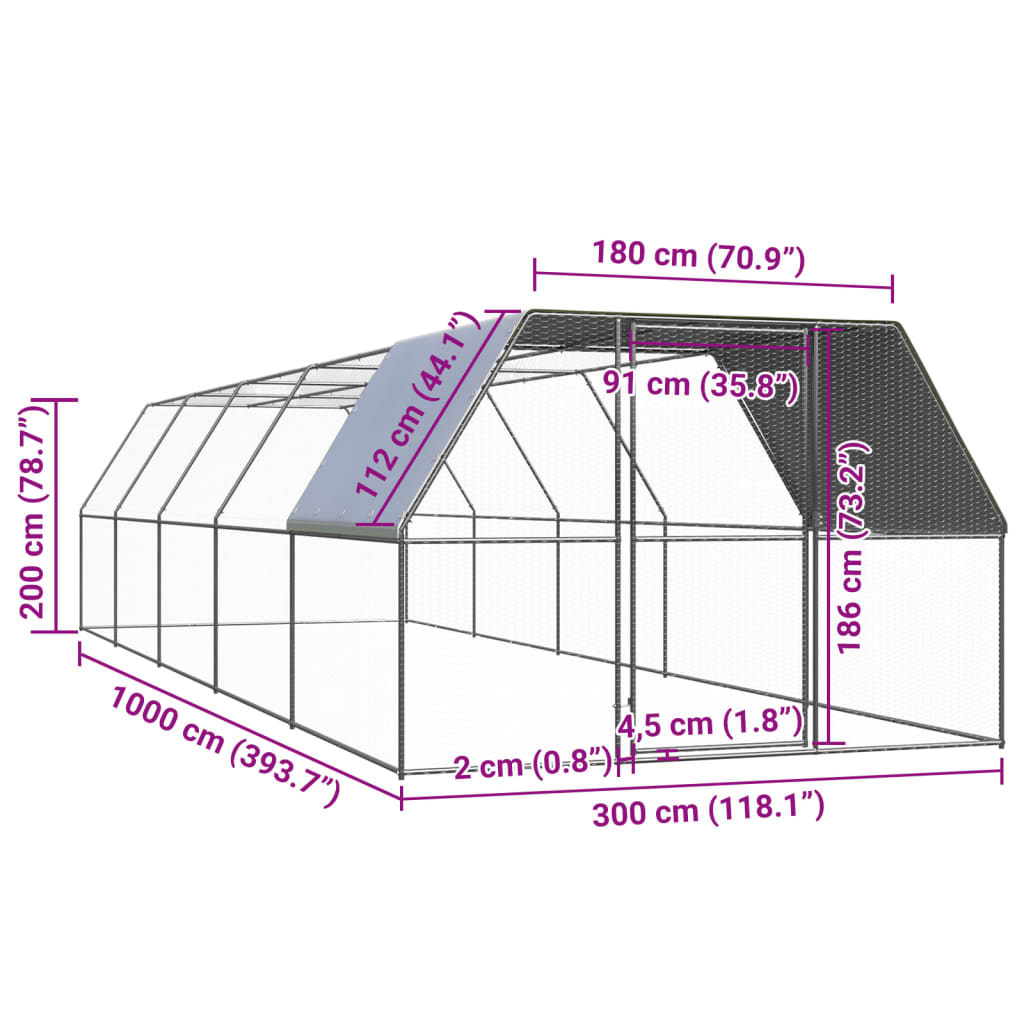 Gabbia per Polli Pollaio da Esterno 3x10x2 m in Acciaio Zincato cod mxl 53264