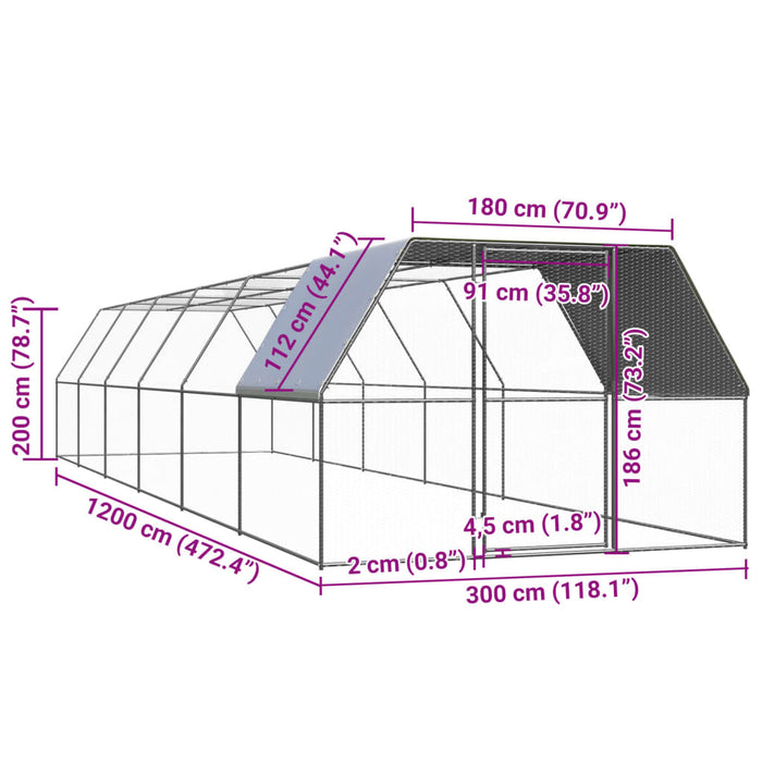 Gabbia per Polli Pollaio da Esterno 3x12x2 m in Acciaio Zincato cod mxl 53241