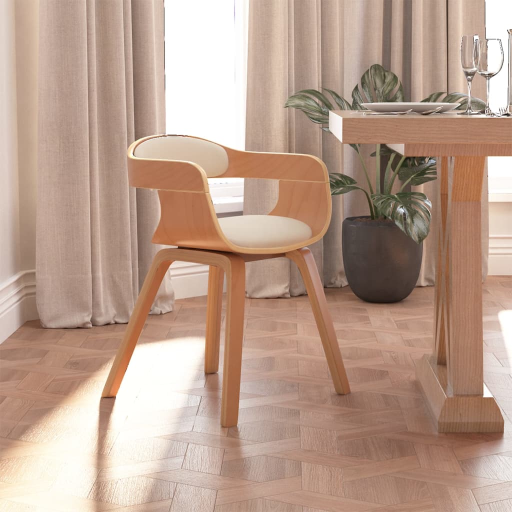 Sedia da Pranzo Crema in Legno Curvato e Similpelle 3092374