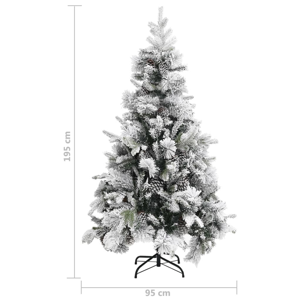 Albero di Natale con Neve Floccata e Pigne 195 cm PVC e PE