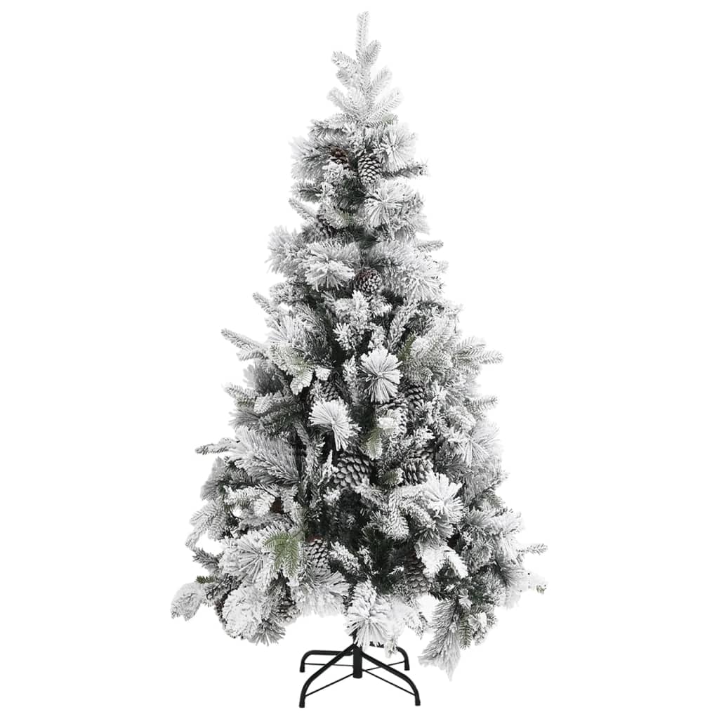 Albero di Natale con Neve Floccata e Pigne 225 cm PVC e PE