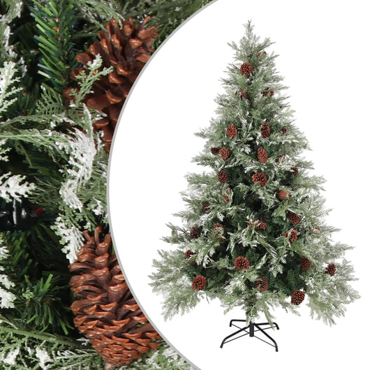 Albero di Natale con Pigne Verde e Bianco 150 cm in PVC e PE