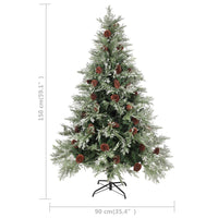 Albero di Natale con Pigne Verde e Bianco 150 cm in PVC e PE