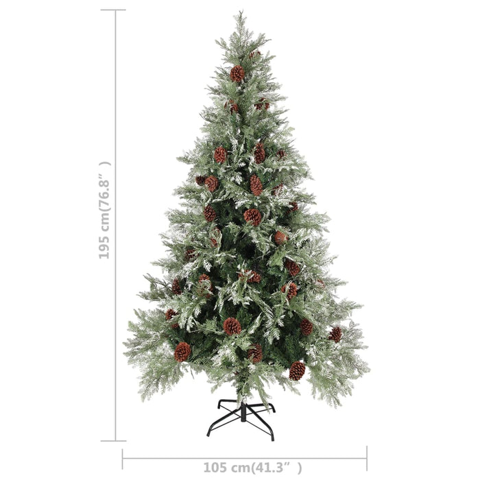 Albero di Natale con Pigne Verde e Bianco 195 cm in PVC e PE