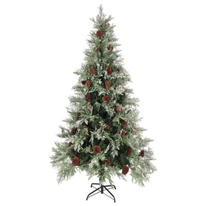 Albero di Natale con Pigne Verde e Bianco 225 cm in PVC e PE