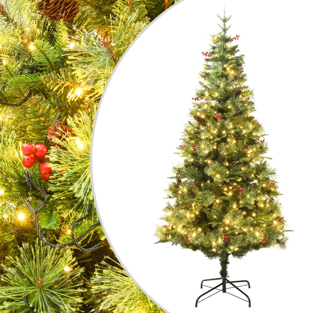 Albero di Natale Preilluminato con Pigne Verde 120 cm PVC e PE 3094555