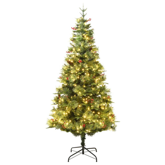 Albero di Natale Preilluminato con Pigne Verde 195 cm PVC e PE 3094557