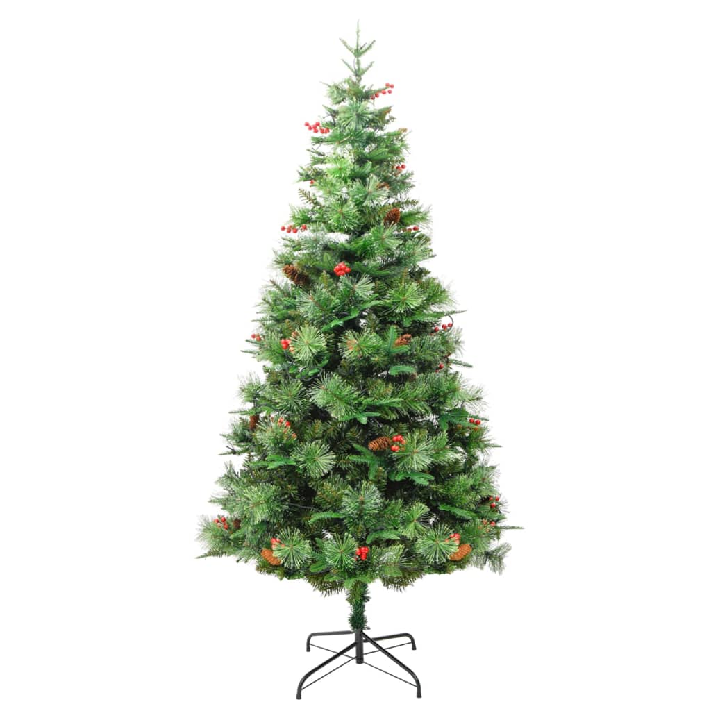 Albero di Natale Preilluminato con Pigne Verde 225 cm PVC e PE 3094558