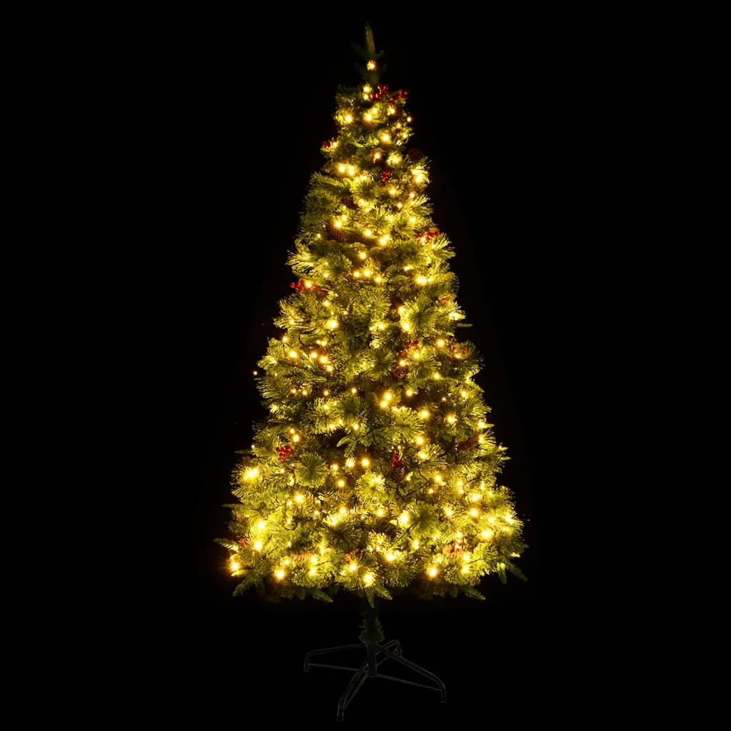 Albero di Natale Preilluminato con Pigne Verde 225 cm PVC e PE 3094558