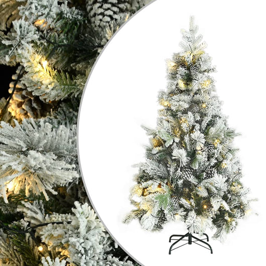 Albero di Natale Innevato Preilluminato Pigne 195cm in PVC e PE 3094561