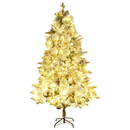 Albero di Natale Innevato Preilluminato Pigne 195cm in PVC e PE 3094561