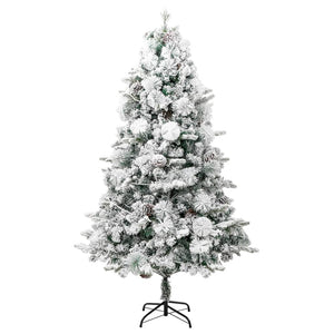 Albero di Natale con Neve Floccata LED e Pigne 195 cm PVC e PE