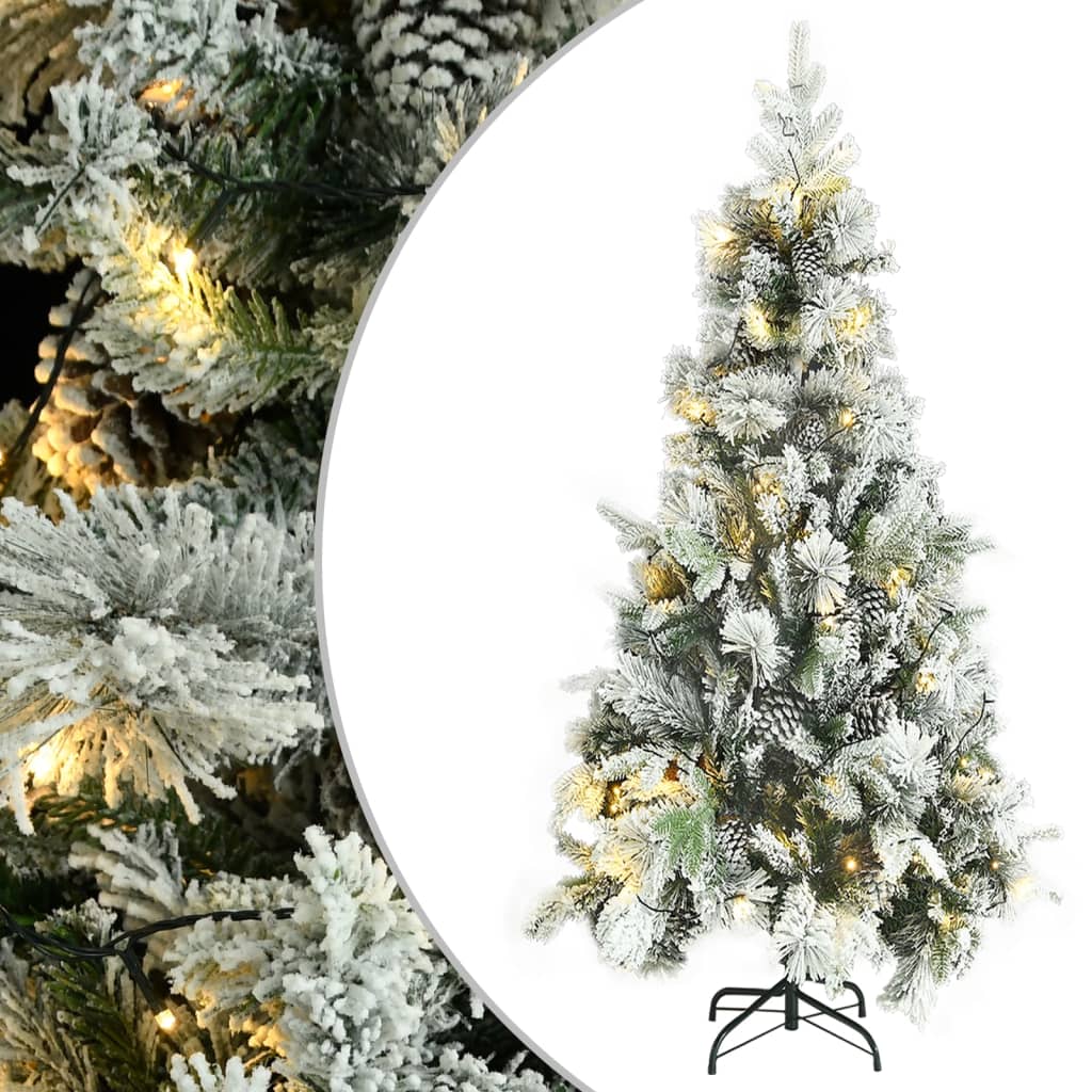 Albero di Natale Innevato Preilluminato Pigne 225cm in PVC e PE 3094562