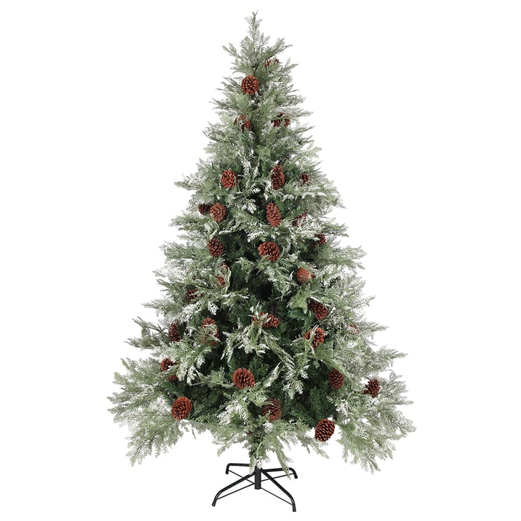 Albero di Natale con Luci e Pigne Verde e Bianco 120cm PVC e PE 3094563