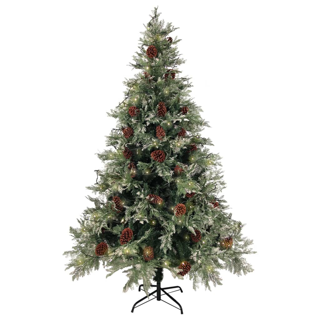 Albero di Natale con Luci e Pigne Verde e Bianco 120cm PVC e PE 3094563