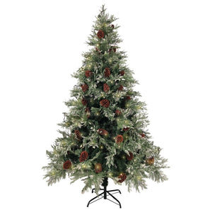 Albero di Natale con Luci e Pigne Verde e Bianco 120cm PVC e PE 3094563