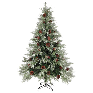 Albero di Natale con LED e Pigne Verde e Bianco 150 cm PVC e PE