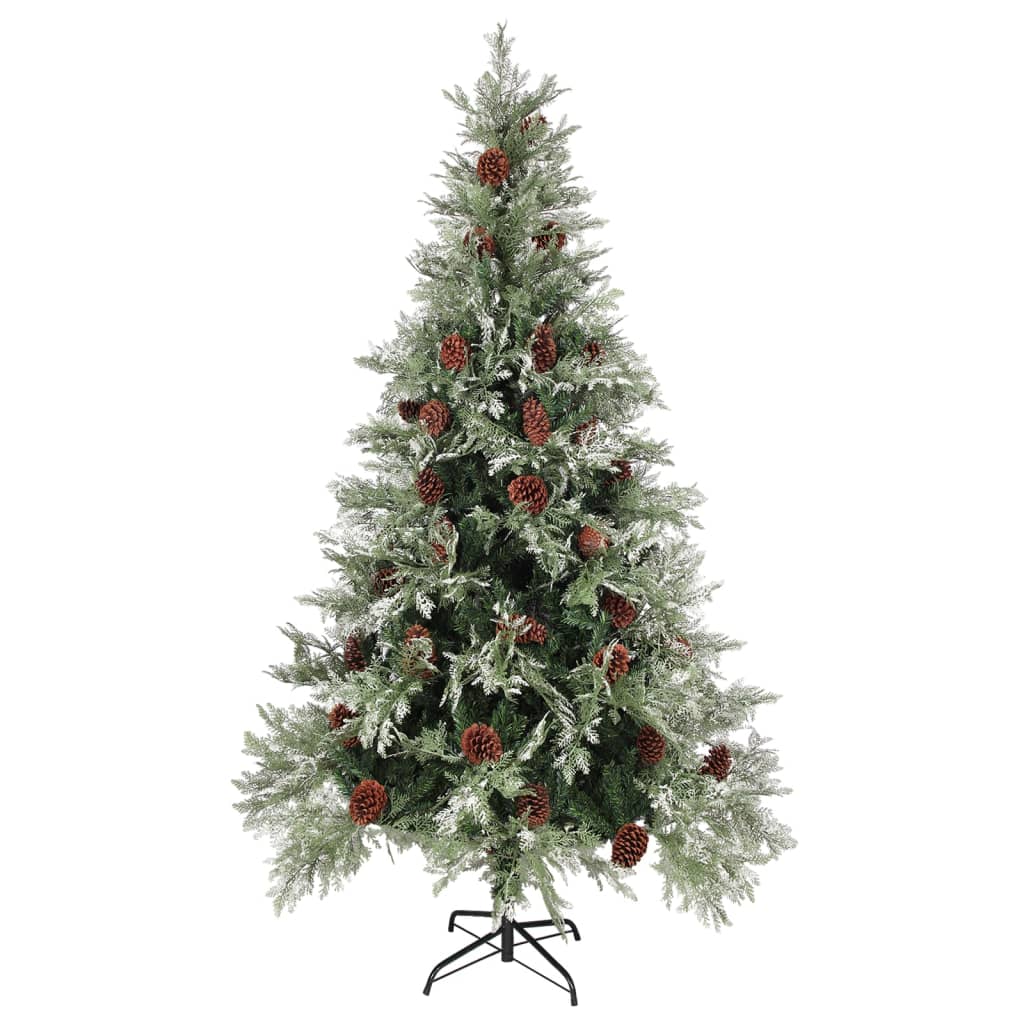 Albero di Natale con Luci e Pigne Verde e Bianco 195cm PVC e PE 3094565