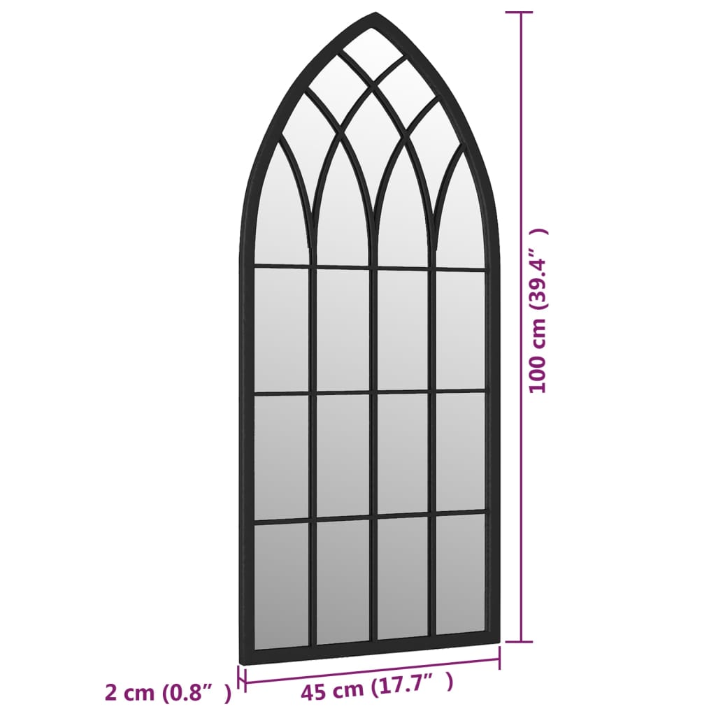 Specchio da Giardino Nero 100x45 cm in Ferro per Uso Esterno 318342