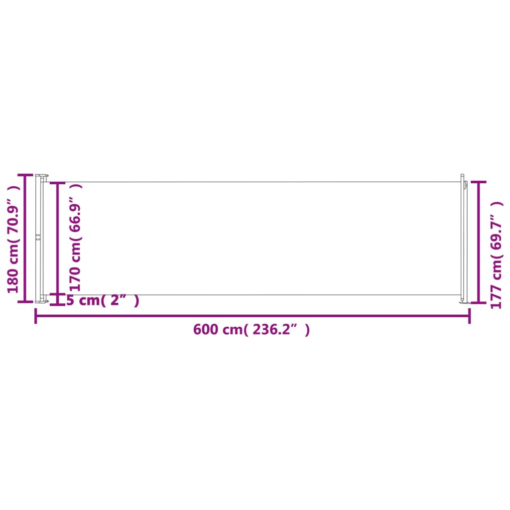 Tenda da Sole Laterale Retrattile per Patio 180x600 cm Nera cod mxl 47773