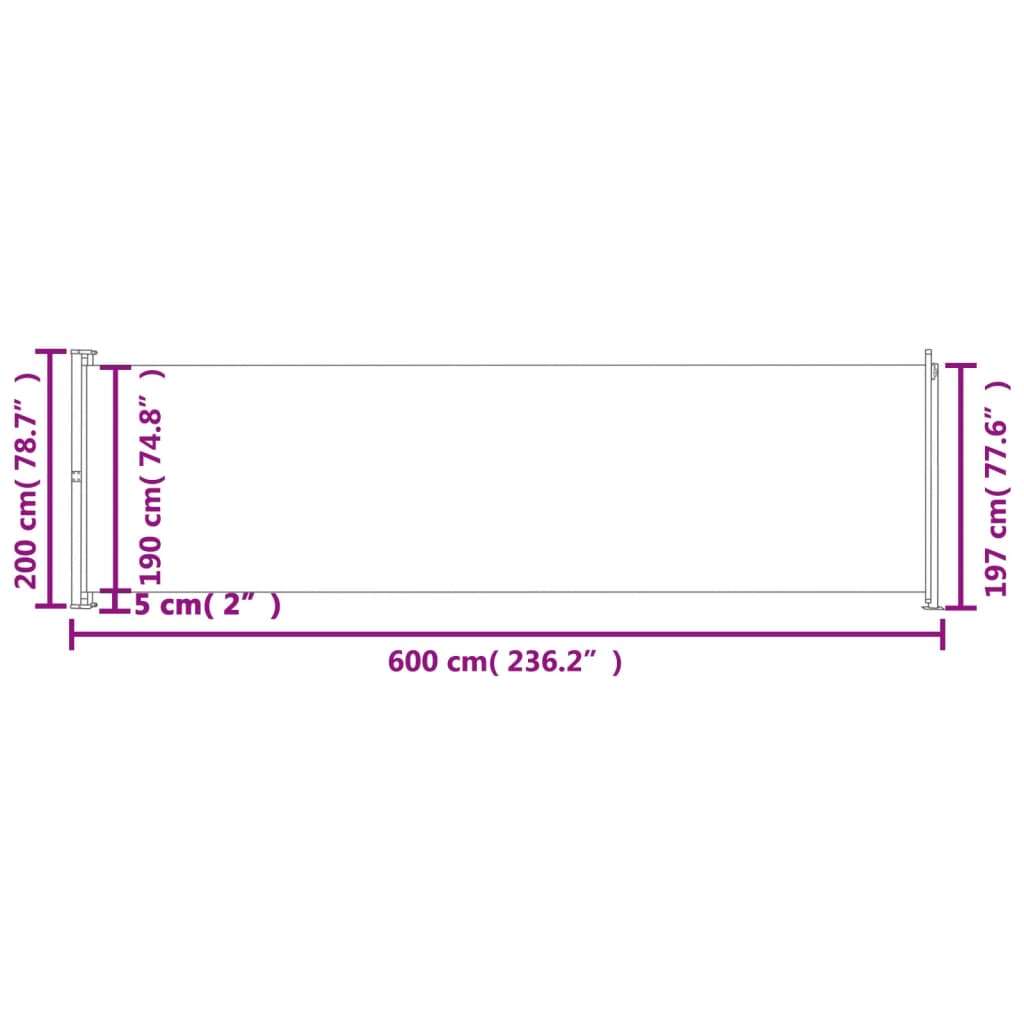 Tenda da Sole Laterale Retrattile per Patio 200x600 cm Nera