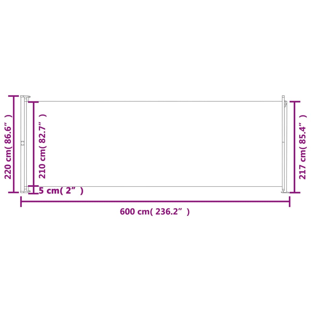 Tenda Laterale Retrattile per Patio 220x600 cm Crema 317977