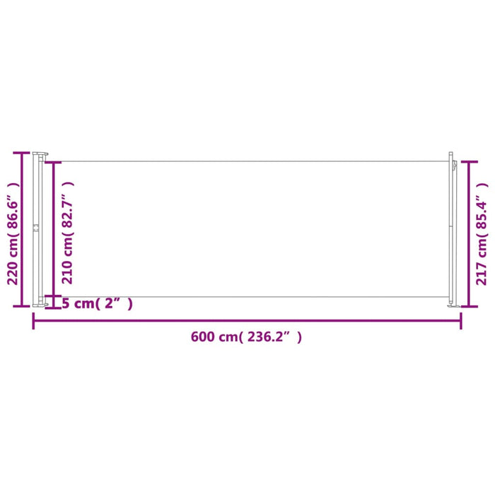 Tenda Laterale Retrattile per Patio 220x600 cm Crema 317977