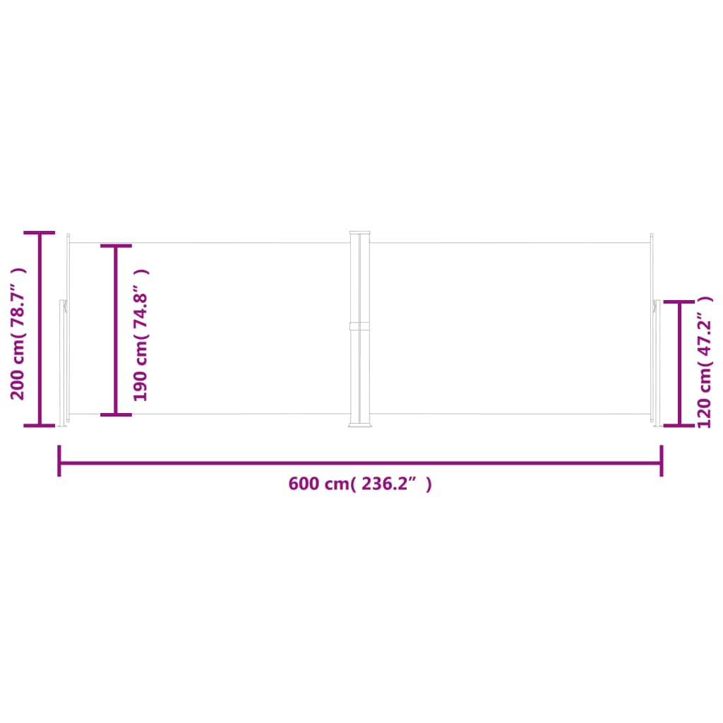 Tenda da Sole Laterale Retrattile Nera 200x600 cm cod mxl 7276